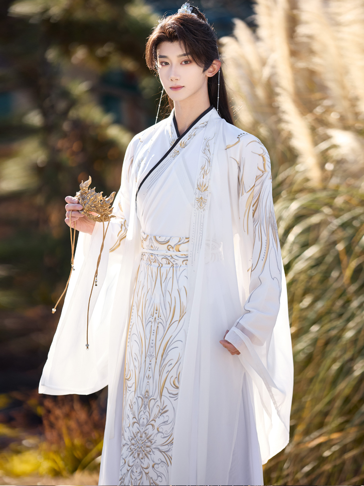 Dark Black Print Male Hanfu Ne - Ethnic Fashion Wear 评论和价格