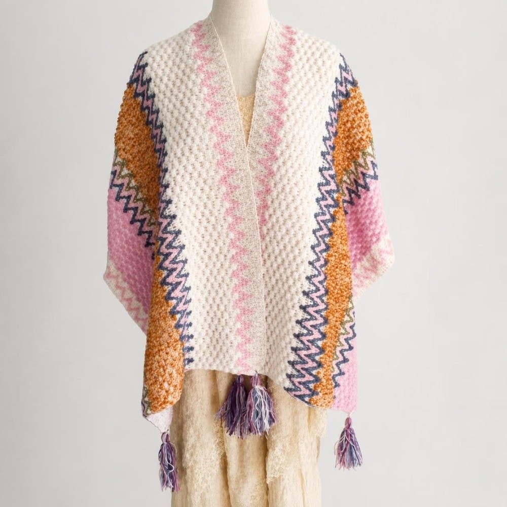 Retro Striped Pattern Knit Pon - Ethnic Fashion Wear 评论和价格