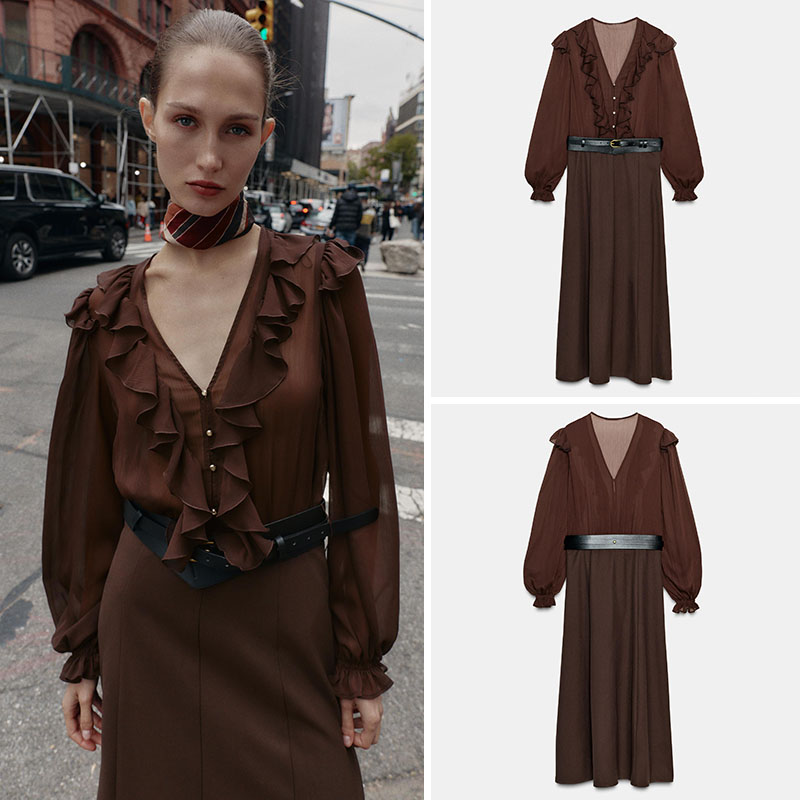 Elegant V-Neck Long Sleeve Mid - Ethnic Fashion Wear 评论和价格