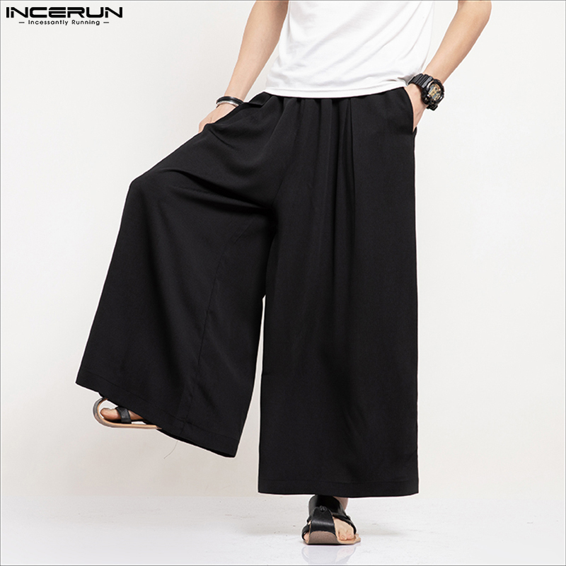 INCERUN Men Wide Leg Pants Sol - Ethnic Fashion Men 评论和价格