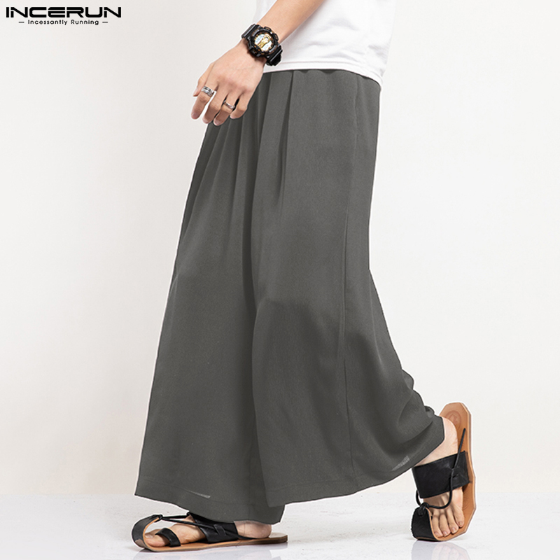 INCERUN Men Wide Leg Pants Sol - Ethnic Fashion Men 评论和价格