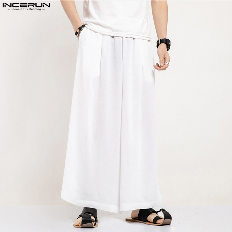INCERUN Men Wide Leg Pants Sol - Ethnic Fashion Men 评论和价格