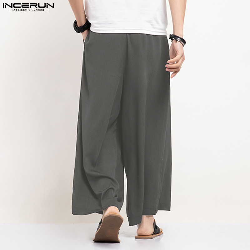 INCERUN Men Wide Leg Pants Sol - Ethnic Fashion Men 评论和价格
